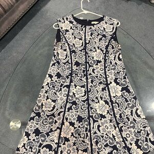 Sandra Darren Navy and White Floral Midi Dress